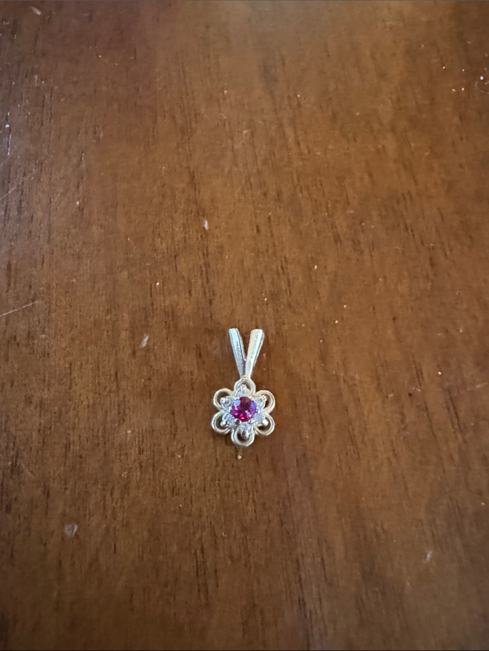 Delicate Silver Flower Pendant with Pink Stone